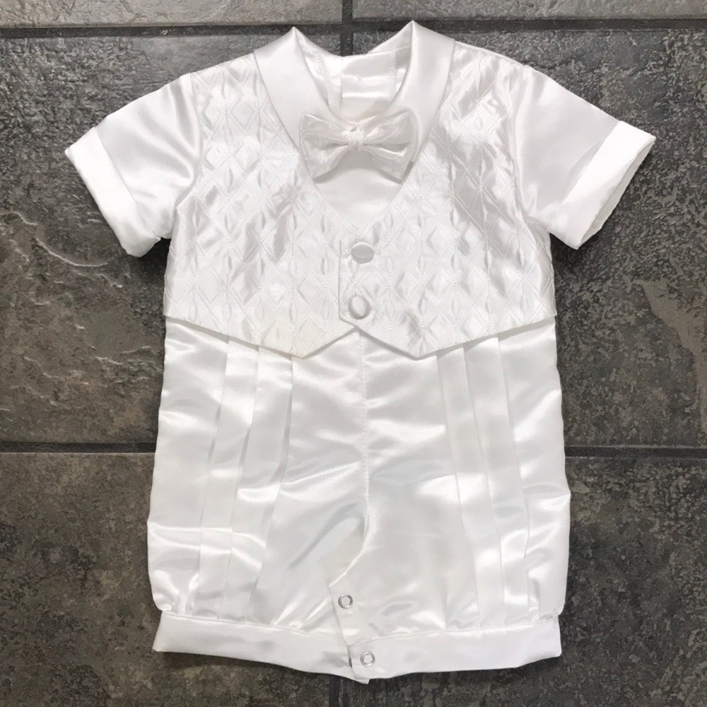 LITO Childrenswear Baby White Christening Baptism Romper Outfit XS